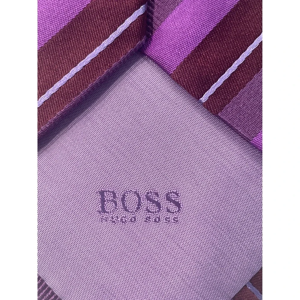 Hugo Boss Mens Tie Diagonal Striped Silk Italy Purple Burgundy Luxury Formal‎